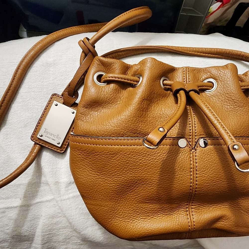 Tiangello Tan Genuine Leather crossbody purse